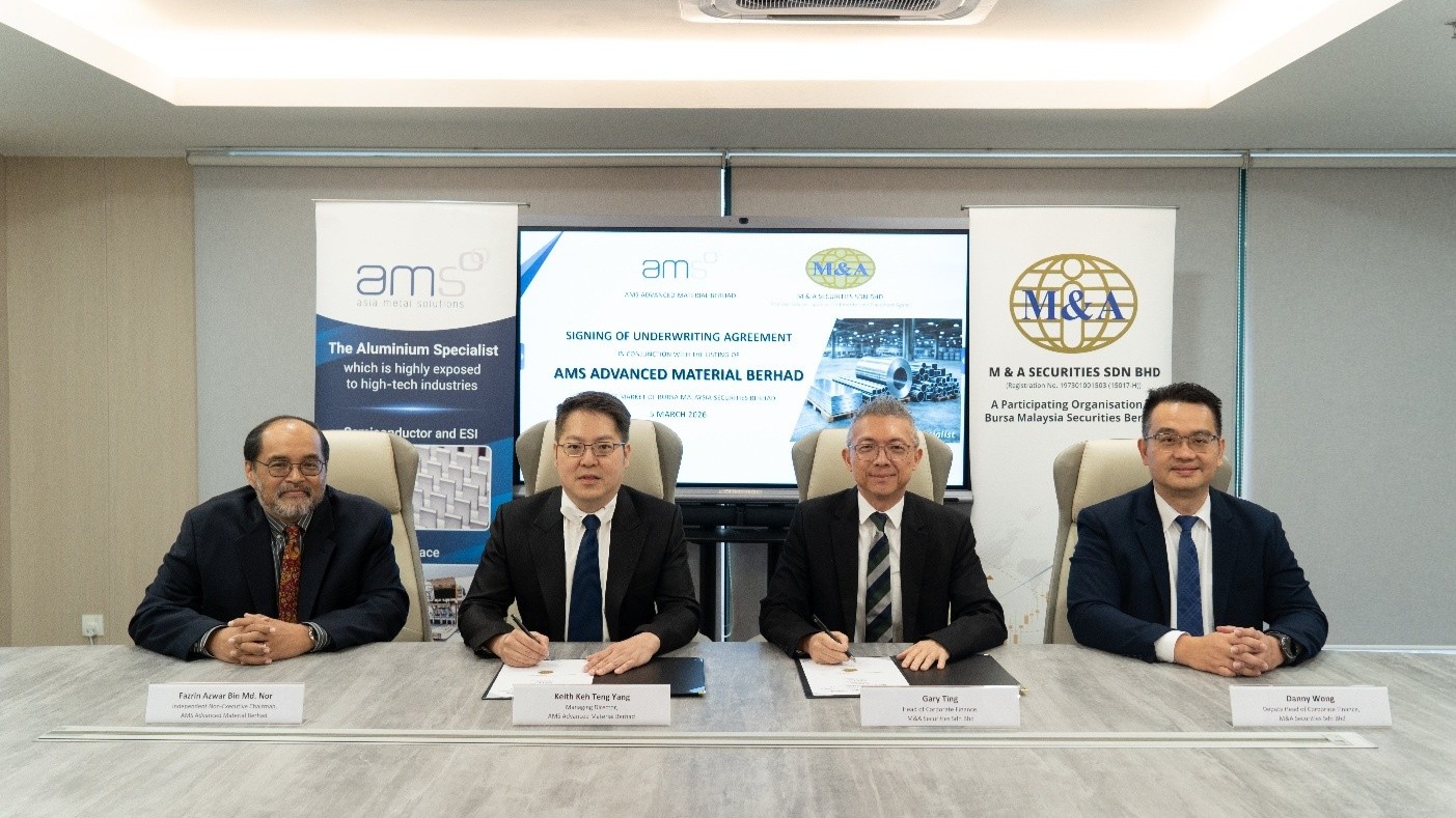 AMS Advanced Material Berhad Inks Underwriting Agreement With M & A Securities Sdn Bhd